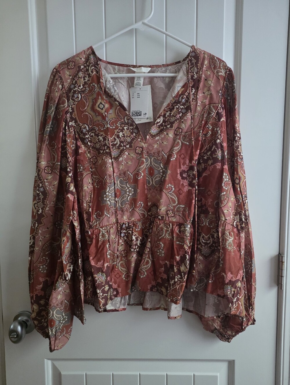 NWT H&M Rust Floral V-Neck Peplum Long Sleeve Top Plus Size XXL
